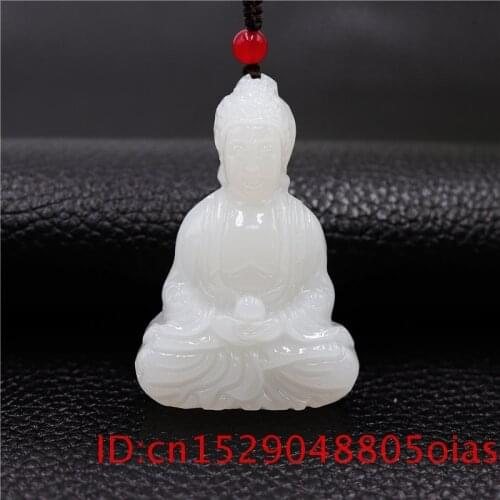 White Jade Buddhism Pendant Necklace Women Chinese Gifts Amulet for Men Fashion Carved Natural Jewelry Charm