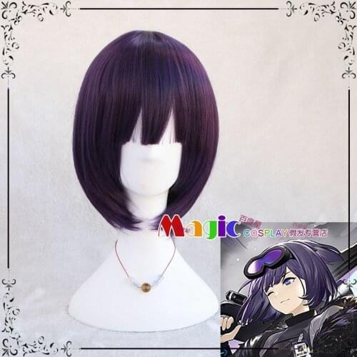 30cm Game Arknights Andreana Cosplay Wig Purple Black Short Heat Resistant Synthetic Hair Halloween Party Wig