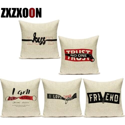 Pillows Letter Friend Kiss Love Polyester Pillow Cover Cushion Cover for Sofa Car Home Living Room Decoration Pillowcase