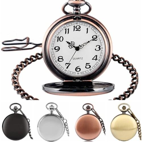 Luxury Smooth Silver Pendant Pocket FOB Watch Modern Arabic Number Analog Clock Men and Women Fashion Necklace Chain Unisex Gift