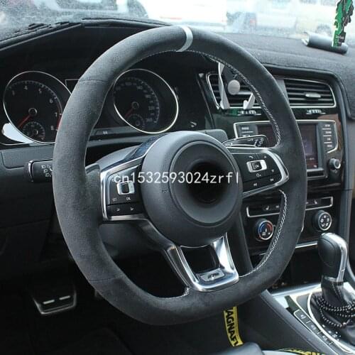 DIY Top Black Suede Car Steering Wheel Hand-stitch on Wrap Cover Volkswagen Golf 7 Golf R MK7 Polo GTI Scirocco 2015 2016