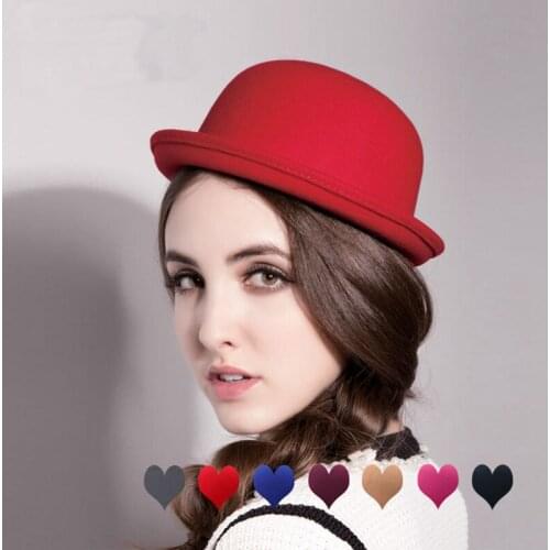 HanXi New Boys Girls Children Fedoras Hat Women Hats Faux Wool Caps Fashion Dome Bombetta Vintage Felt Bowler Derby Floppy Hats