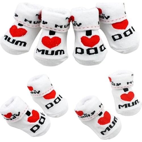 Cute Baby Cotton Socks White I Love Mum/Dad 0-6 Months Newborn Infant Boys Girls