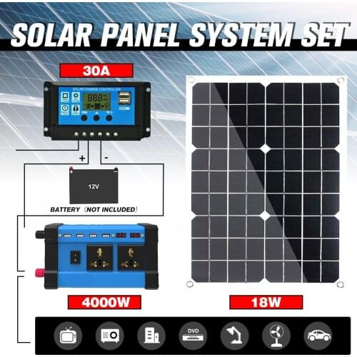 12V Solar Panel System 18V Solar Panel 30A Charge Controller 4000W Solar Inverter Kit Complete Power Generation System Set