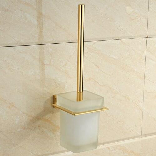Modern 304 Stainless Steel Toilet Brush Holder Zirconium Gold Polished Toilet Brush Shelf Mounting Bathroom Hardware Sets V038