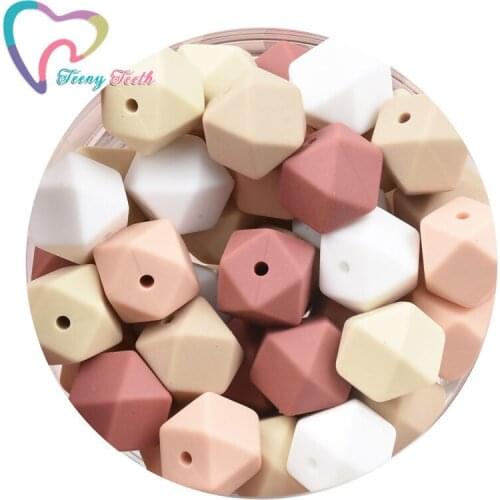 Teeny Teeth 50 PCS 14-17 MM Maroon Peach Mix 5 Colors Hexagon Silicone Teething Beads For Jewelry Making Necklace Pacifier Clips