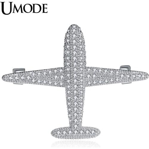 UMODE Brand Airplane Brooch and Pins for Women White Gold Color Metal Brooches Aircraft Model Jewelry Suit Clothes Clips AUX0012