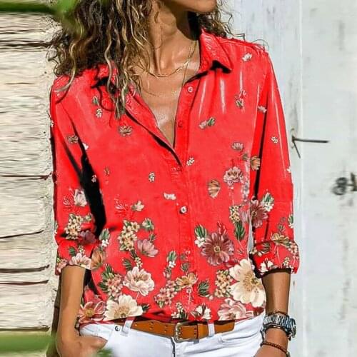 Women Tops Party Blouse Retro Clothes Plus Size Harajuku Shirt Turn-down Collar Shirts Flower Vintage Blouse Casual Blouses 2021