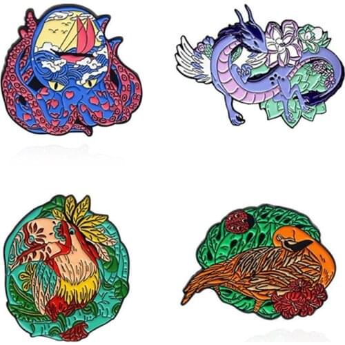 Women Decorative Badges Lapel Pins Cute Animal Enamel Brooches On Backpack Mini Anime Hijab Pins Metal Aesthetic Badges Brooch