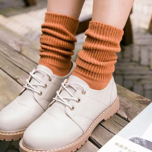 Harajuku Retro Womens Lady Cotton Loose Socks Colorful Winter Warm In Tube Girl Stocking Solid Color Thick Comfortable