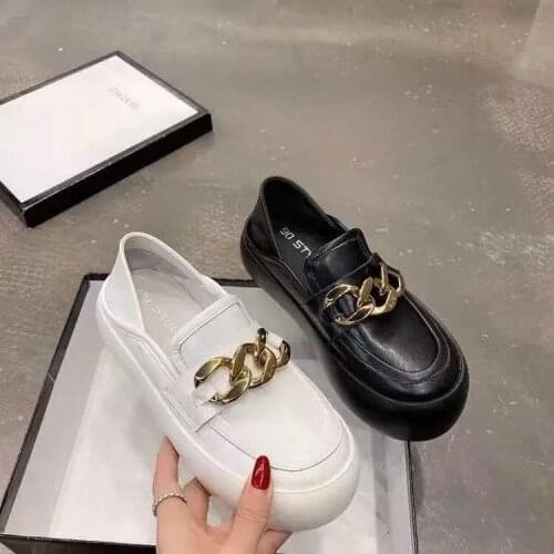 2021 Fashion Leather Sneakers Outdoorshoes Woman Platform Shoes Korean Women White Shoes Doll Head Shoes Zapatos De Mujer