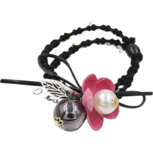 1PCS Rose Leaves Gray Ball Elastic Hair Bands Toys For Girls Handmade Bow Headband Scrunchy Kids Hair Accessories For Womens