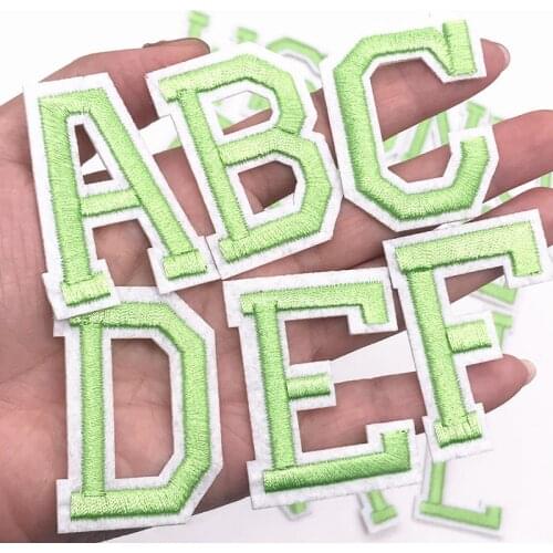 1Pcs A-Z Pure Green Color English Alphabet Letters Patch Embroidered Name Applique Iron on Patches for Diy Clothes Sticker Badge