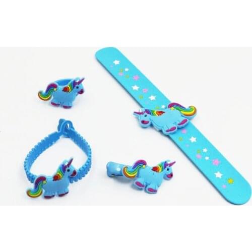 4pcs Unicorn Party Favors Unicornio Rubber Bangle/Hair Clip/Ring/Bracelet Baby Shower Unicorn Birthday Party Decorations Kids
