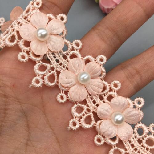 50X Waving Pearl Flower Organza Dot Lace Trim Fabric Embroidered Knitting Stain Ribbon For Apparel Costumes Decoration