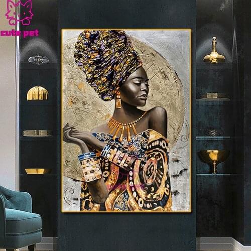 5D Diy Diamond Mosaic African Black Woman Graffiti Art Diamond Painting Full Square Round Diamond Embroidery portrait Girl Decor