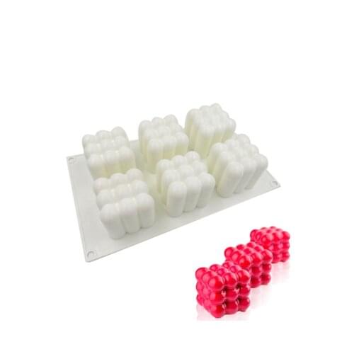 6-Piece Cube Three-dimensional Magic Ball Mousse Silicone Mold French Western Pastries Dessert Cake Spherical Baking