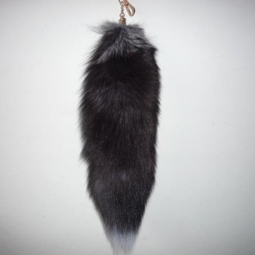 Real fur keychain tassel fur phone decoration fashion Super large charm wholesale Genuine black fox tail A73