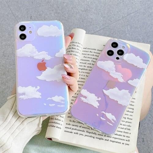Luxury Aurora Clouds Clear Phone Case For iPhone 11 12 Pro Max XR XS Max 7 8 Plus SE 2020 Bumper Shockproof Soft TPU Laser Cover
