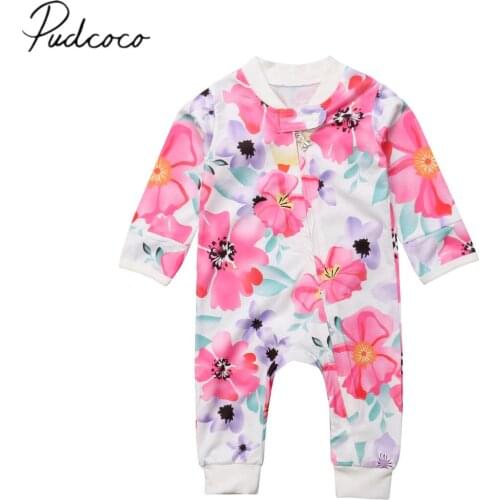2018 Brand New Newborn Infant Baby Girls Boys Watercolor Flowers Jumpsuit Flower Print Long Sleeve Zipper Playsuit Outfit 0-24M