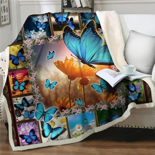 Home Textile Thick throw Blanket Gorgeous butterfly print Bedspread Plush Soft Sherpa Fleece Blankets Sofa quilt Cover Slipcover