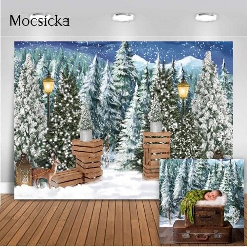 Winter Snow Scene Photography Background Pine Tree Forest Children Newborn Portrait Photo Booth Background Studio Photocall