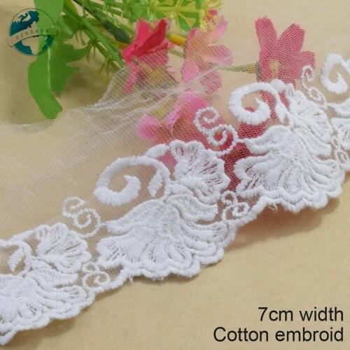 3yards 7cm width Cotton embroid lace dolls ribbon guipure trim fabric warp knitting DIY Garment Accessories wedding lace#3421