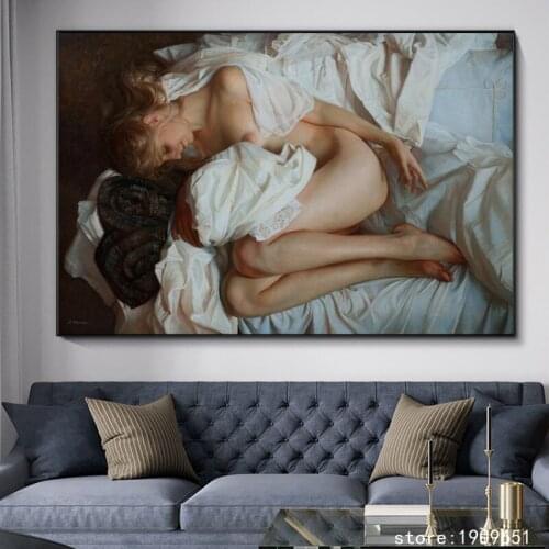 Cotton no frame realist nude art figures sexy girl woman canvas printings oil painting printed on cotton wall decoration picture