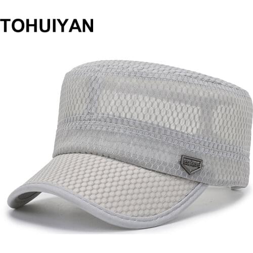 TOHUIYAN Mens Military Hat Summer Breathable Mesh Army Cap Casual Bone Dad Hats Street Fashion Flat Roof Cadet Caps For Women
