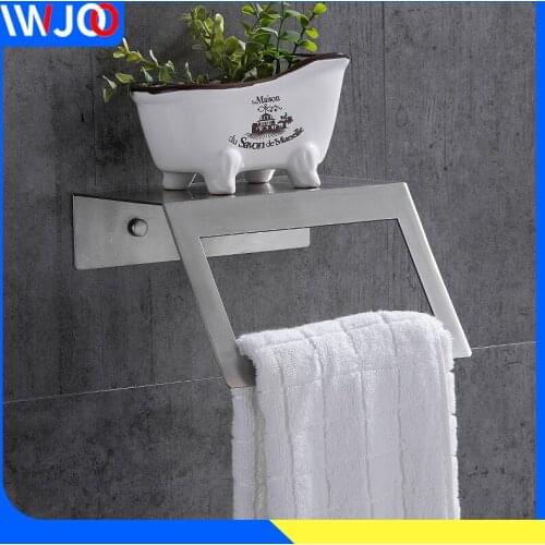 Towel Ring with Shelf Stainless Steel Bathroom Towel Holder Wall Mounted Bathroom Shelf Corner Shower Shampoo Rack Cosmetic Tray