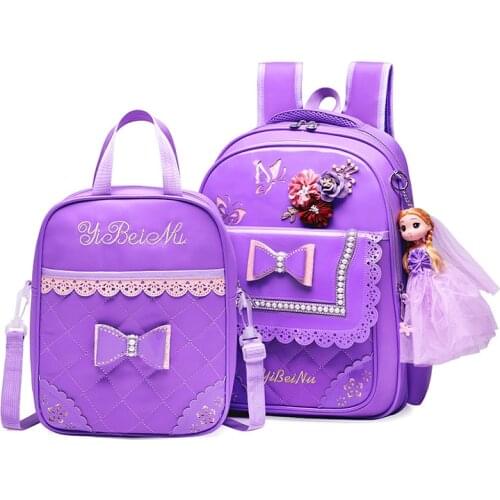 Beautiful Pink Bow Girl School Bag Set High Quality PU Nylon Waterproof Backpack Cute Girls Schoolbags satchel Mochila Escolar