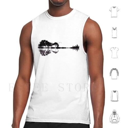 Nature Guitar Tank Tops Vest Guitar Nature Tree Trees Silhouette Artistic Landscape Lake Ocean Water Bird Animals Music