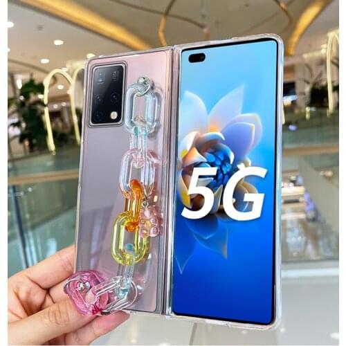 DIY Cute Case Cover For Samsung Galaxy Z FOLD 2 3 W21 5G Simple Candy Rainbow Bracelet Hand Chain Clear Transparent Phone Case