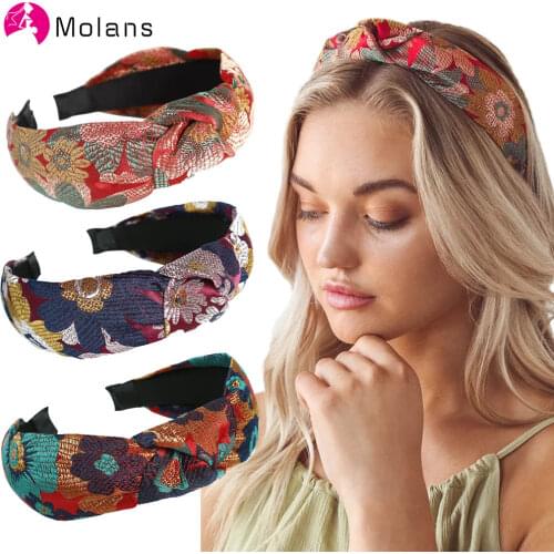 Molans Wide Print Headband Cross Knot Hair Band Bezel Women Floral Elastic Hairbands Hair Hoop Headdress Girls Hair Accessories