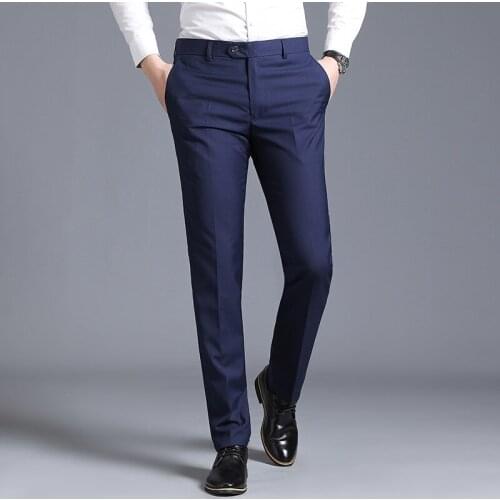 Man Formal Suit Trousers Slim Fit Mens Business Leisure Straight Tube Dress Pants Youth Casual Solid Color Office Pants Men