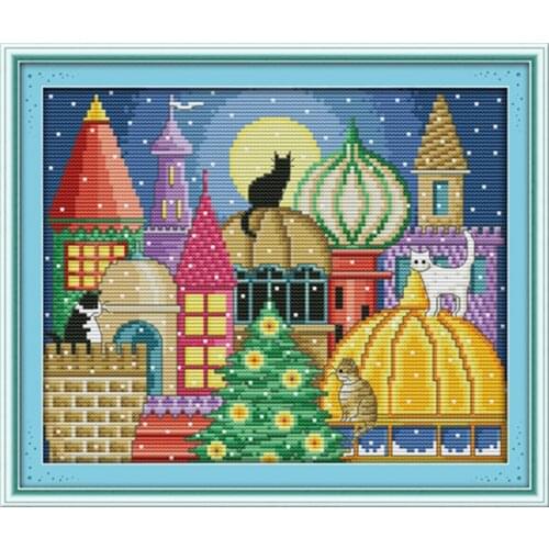 The cat city cross stitch kit cartoon 14ct 11ct count print canvas stitching embroidery DIY handmade needlework