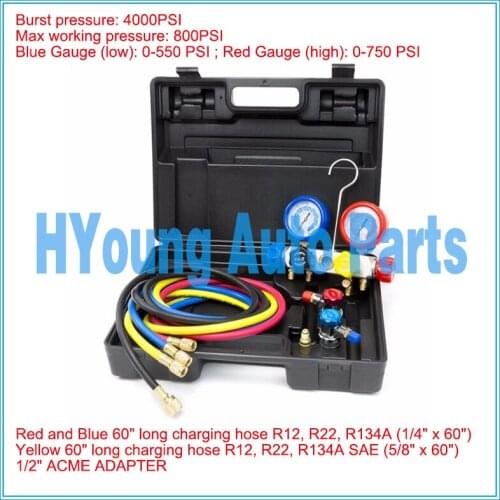 Auto air AC Manifold Gauge Set R134a r134 R410A R404A R22 with Hoses Coupler Adapters