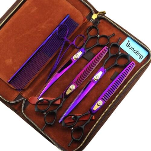 8 inch Purple Baking Paint Straight Pets Japan 440c Steel Barber Shear Dog Scissors Set