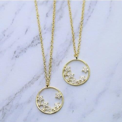 New arrival gold color Star christmas gift fashion jewelry for women high quality micro pave 5A cz round pendant star necklace