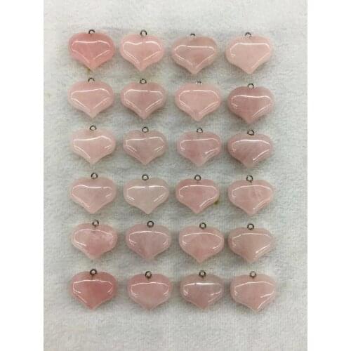 Wholesale 10pcs/pack Natural Rose Pink Quartz Bead Pendant,20x25mm Hearts Gem Stone Jewelry Pendants Stone Jewelry