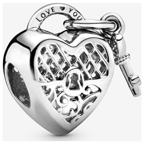 Genuine 925 Sterling Silver Love You Heart Padlock Charms Metal Beads Fit Pandora Bracelet for Women Jewelry Gift