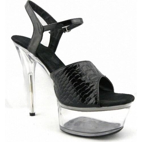 6 Inch Black Sexy Crystal Sandals Fashion 15cm High-Heeled Princess Plus Size Shoes Club Heels For Women Sandals