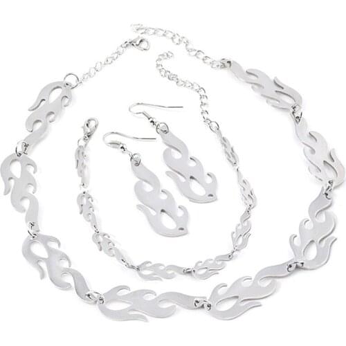SG Punk Flame Necklaces Clavicle Hip Hop Flame Rock Chain Bracelets Oorbellen Collar Metal Lady Girl Choker Fashion Jewelry