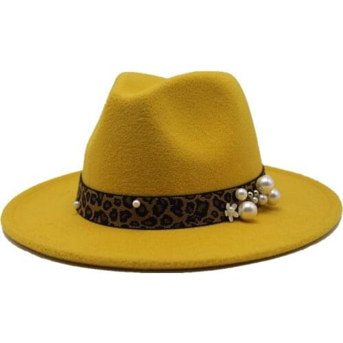 Seioum Fedoras Hats For Women Wide Brim Felt Hat Ladies Tweed Army Green Jazz Cap Female Leopard Winter Elegant Pork Pie Hat