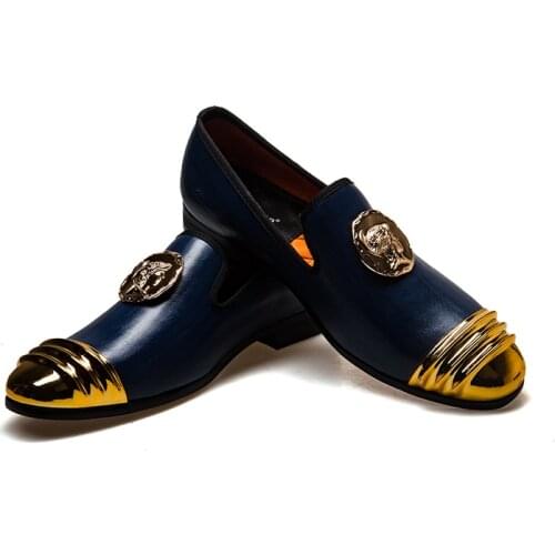 BLUE Leather Flats Shoes Male Casual Patent MEIJIANA Handmade Loafers Soft Driving Slip-On Fashion Comfortable Mens