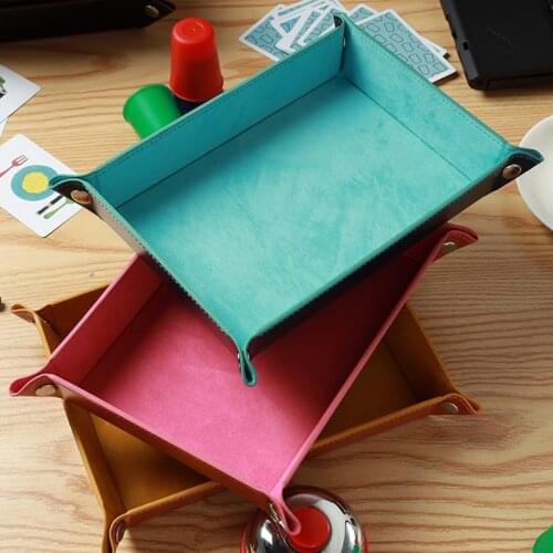 9 Colors Foldable PU Leathe Quadrilateral Dice Tray Key Wallet Coin Box Office Desktop Storage Box Tool Storage Dice New
