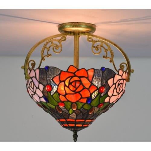 30cm European Countryside Rose Colored Glass Restaurant Bedroom Aisle Corridor Bathroom Glass Semi-Hanging Ceiling Lamp