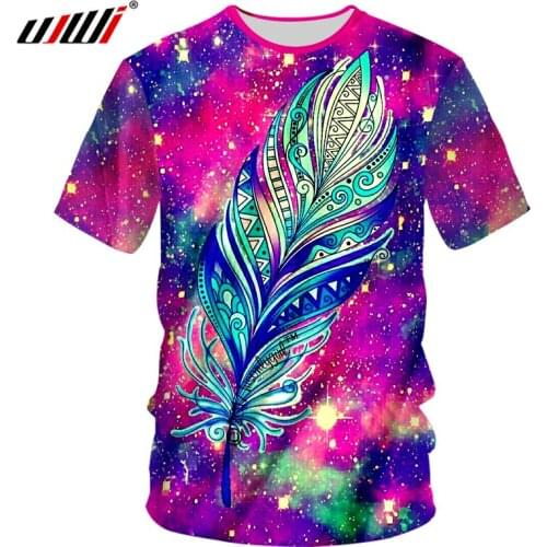 UJWI Casual Tshirt Hot Sale Men 3d Digital Print Starry Star T Shirts Feather T-shirts Male Hip Hop Streetwear Shirts Unisex