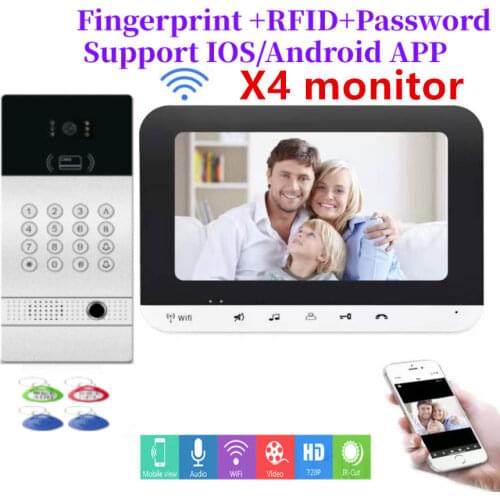 7 Inch Wired Wifi Smart IP Video Door Phone Intercom System with Metal fingerprint password RIFD card waterproof camera