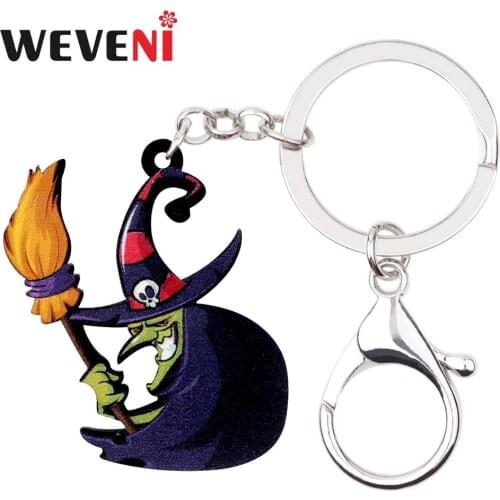 WEVENI Acrylic Halloween Old Witch Key Chain Pendant Ring Anime Holder Jewelry For Women Girls Grandmother Gift Wholesale